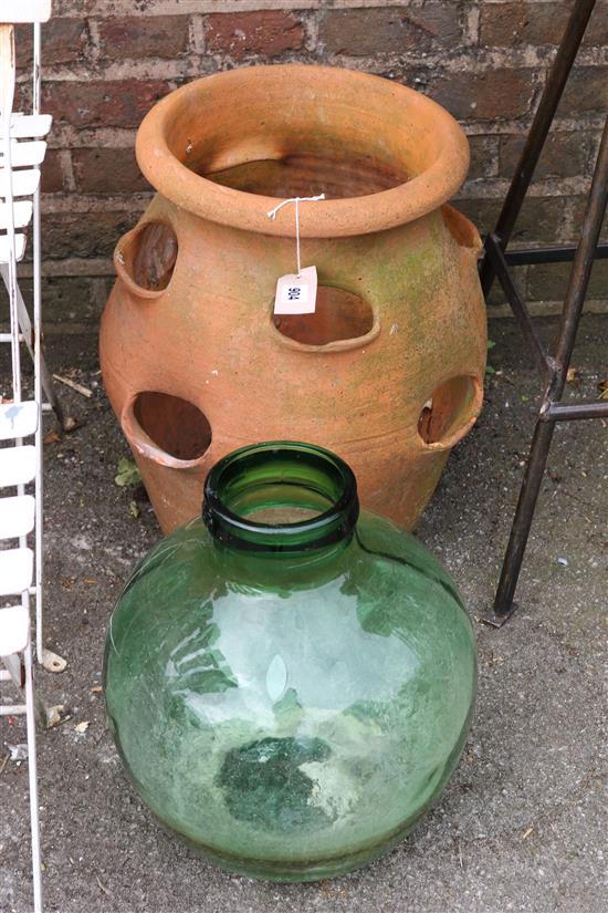 Terracotta pot and a glass bowl